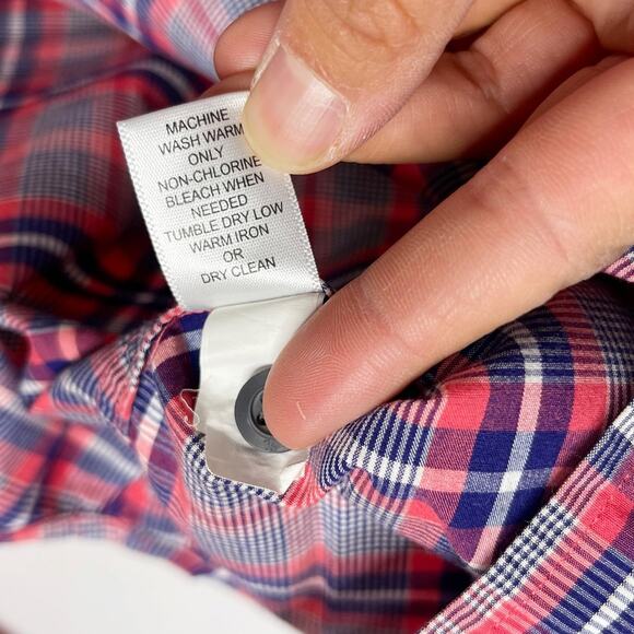 Banana Republic Mens M 15-15.5 Pink Blue Plaid Short Sleeve Button Down Shirt - Picture 7 of 8